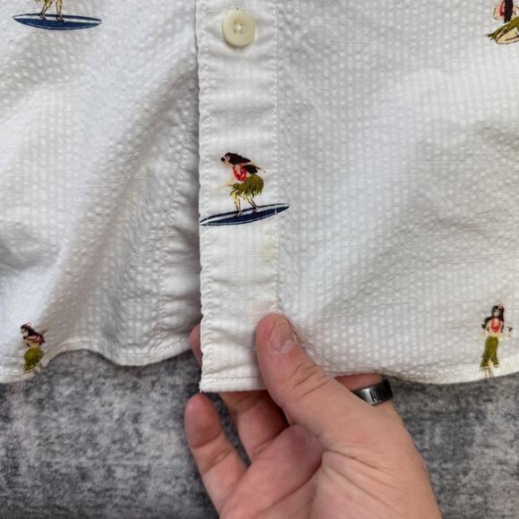 Tommy Bahama Shirt Mens XL White Seersucker Hula Girl Surfing Hawaiian Tropical - Picture 4 of 8